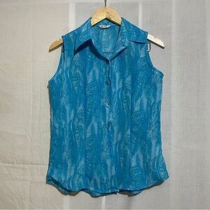 Big Golf Vintage Sleeveless Button Down Shirt – Blue Paisley Print – Size L